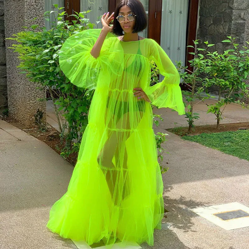 Женский купальник бикини прозрачное Сетчатое Макси-платье с длинными