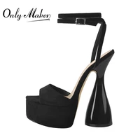 onlymaker women black flock platform ankle strap high heel sandals shoes female big size summer sandals