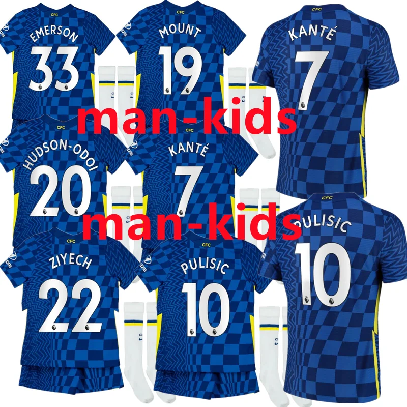 

21 22 Chelseaes soccer adult men + kids set home blue jersey soccer shirt 2021 2022