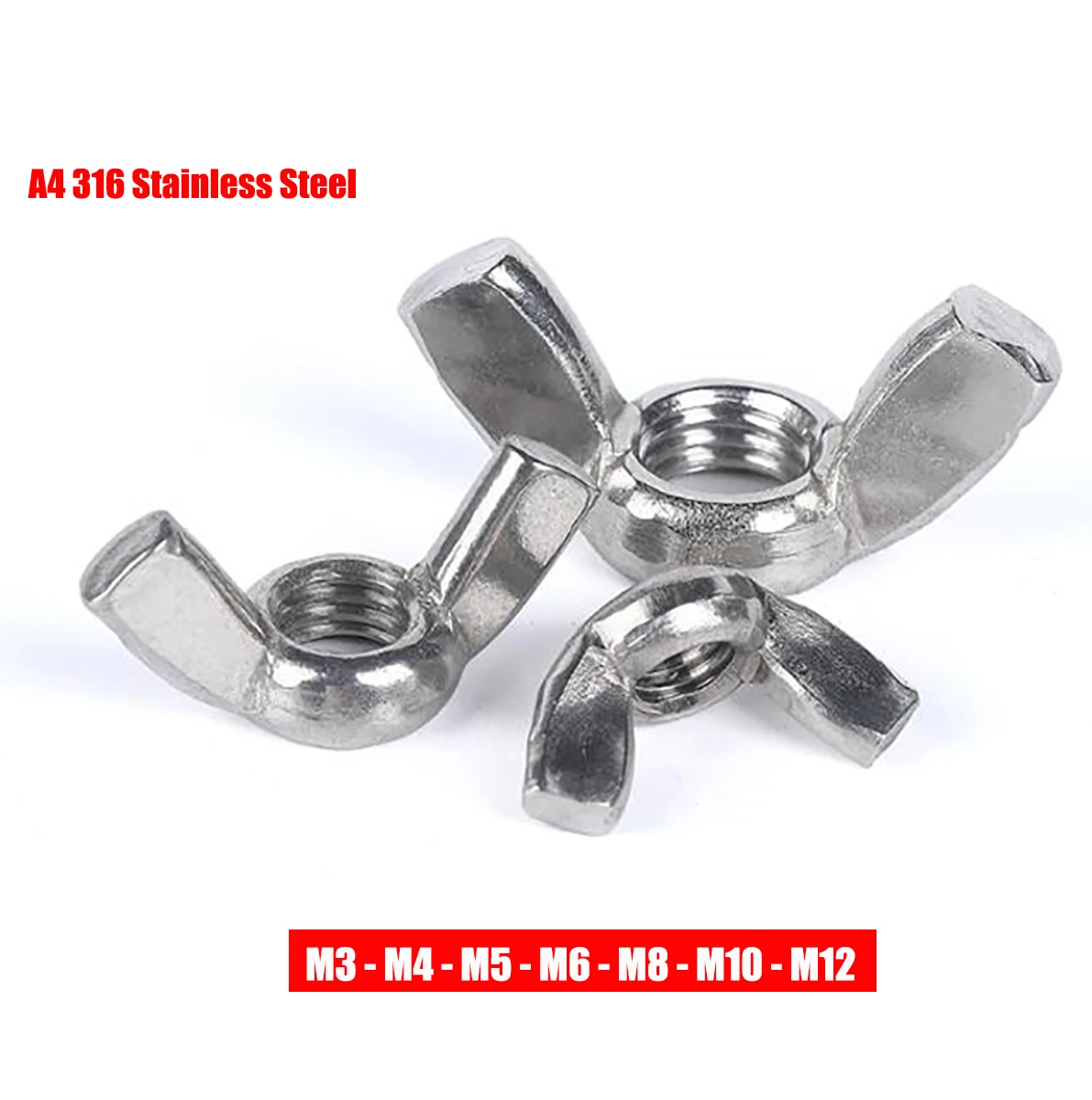 

A4 316 Stainless Steel Butterfly Wing Nuts M3 M4 M5 M6 M8 M10 M12 DIN315 Wingnut Hand Tighten Nut Fit Screw Bolts