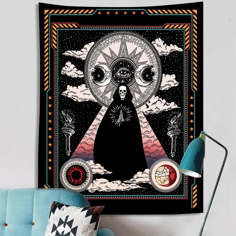 Готический настенный гобелен с рисунком мандалы черепа в стиле Триппи украшение