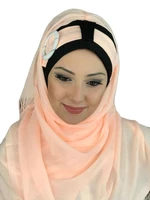 new fashion 2021 hijab islamic clothing turban women hat spring summer scarf light salmon color belt ready shawl
