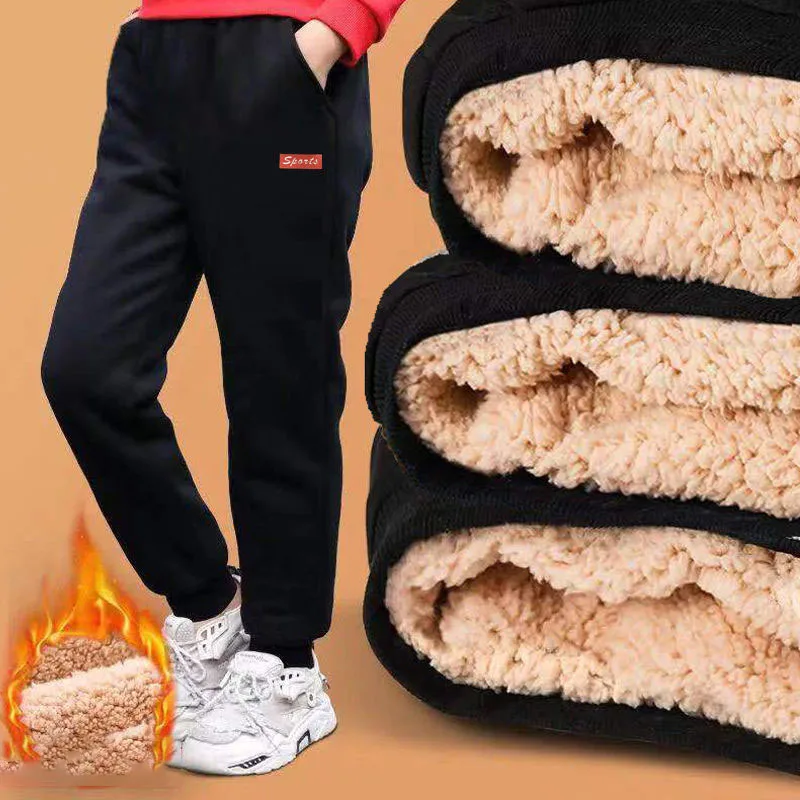 Children's Clothing Warm Sweatpants for Girls Unisex Boy Pencil Trousers Boys Pants Winter Thicken Pants with Velvet Lining