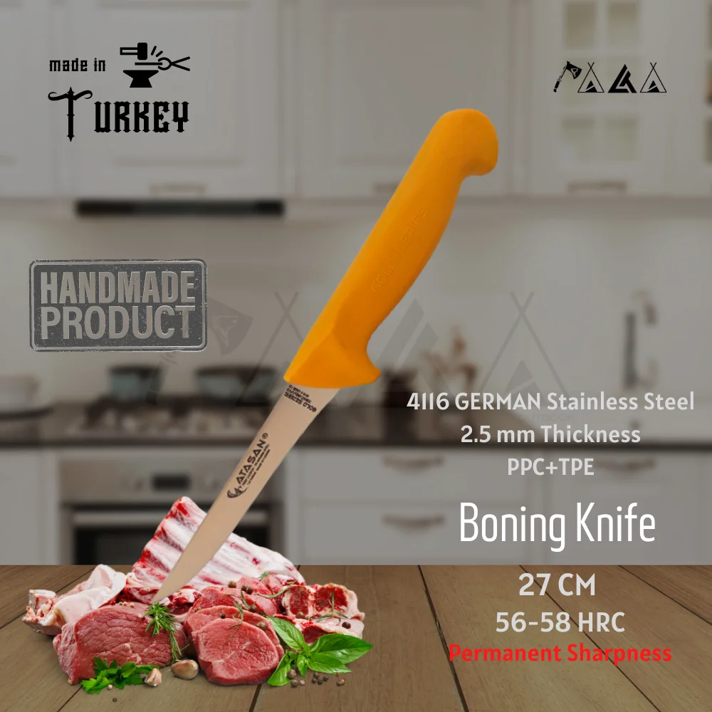 ATASAN Gold Series Straight Boning Knife Kitchen Knives Handmade High Quality Professional Stainless Steel Meat Steak turkish