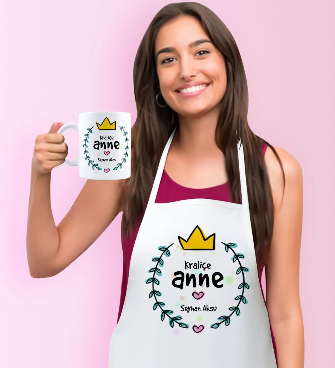 

Personalized Queen Mother Kitchen Apron Mug Set Special Design Souvenir Beautiful Memories Friend Wife Lovers Gift