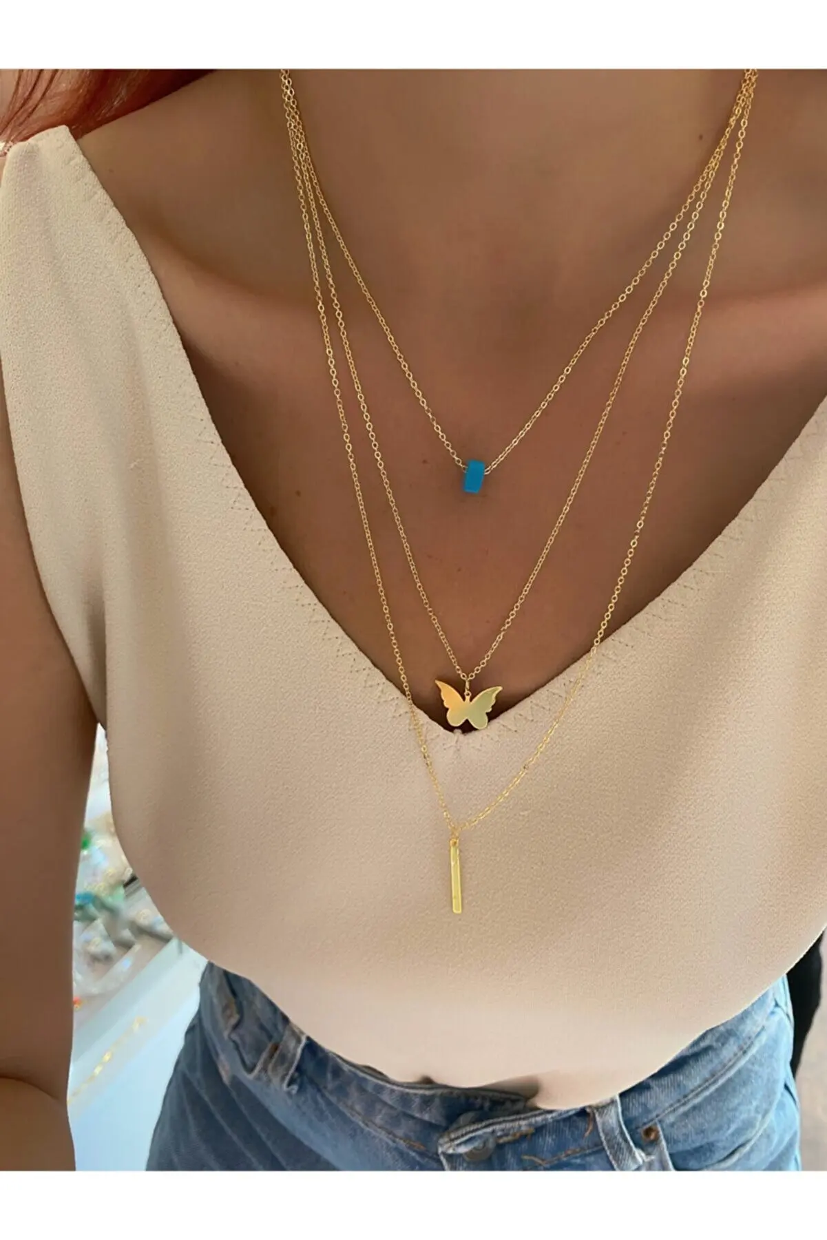 

Stamp Butterfly Necklace Triple Silver, jewellery, accessories, fashion, women, set