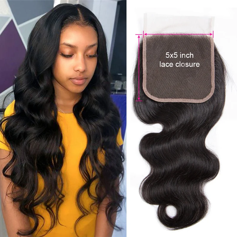 

Closure Only 5x5 Transparent Lace Frontal Only Remy Body Wave 100% Human Hair Pre Plucked 13x4 Closure With Baby Hair Free Part