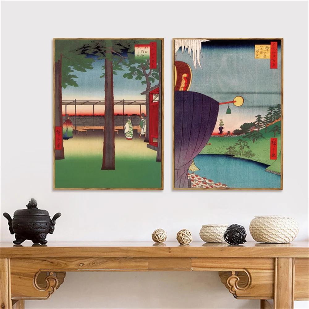 

Japanese Landscape Canvas Painting Abstract Vintage Home Decor Print Flower Building Posters Wall Art Picture For Living Room