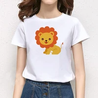 kawaii lion graphic print tshirts women oversized summer short sleeve shirt white tshirt female clothing top tees streetwears