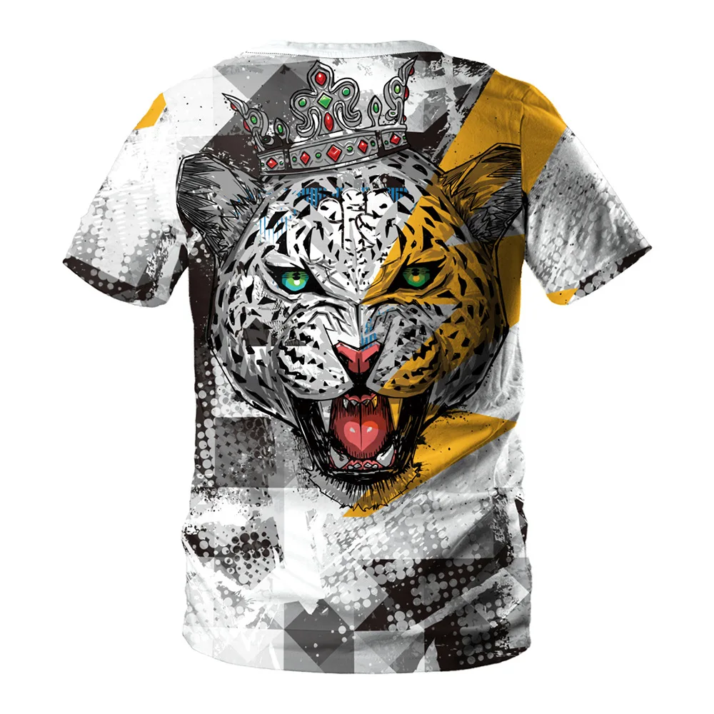 

KISSQIQI 2021 Men's Summer New Leopard 3D Digital Printing Round Neck Short-sleeved T-shirt