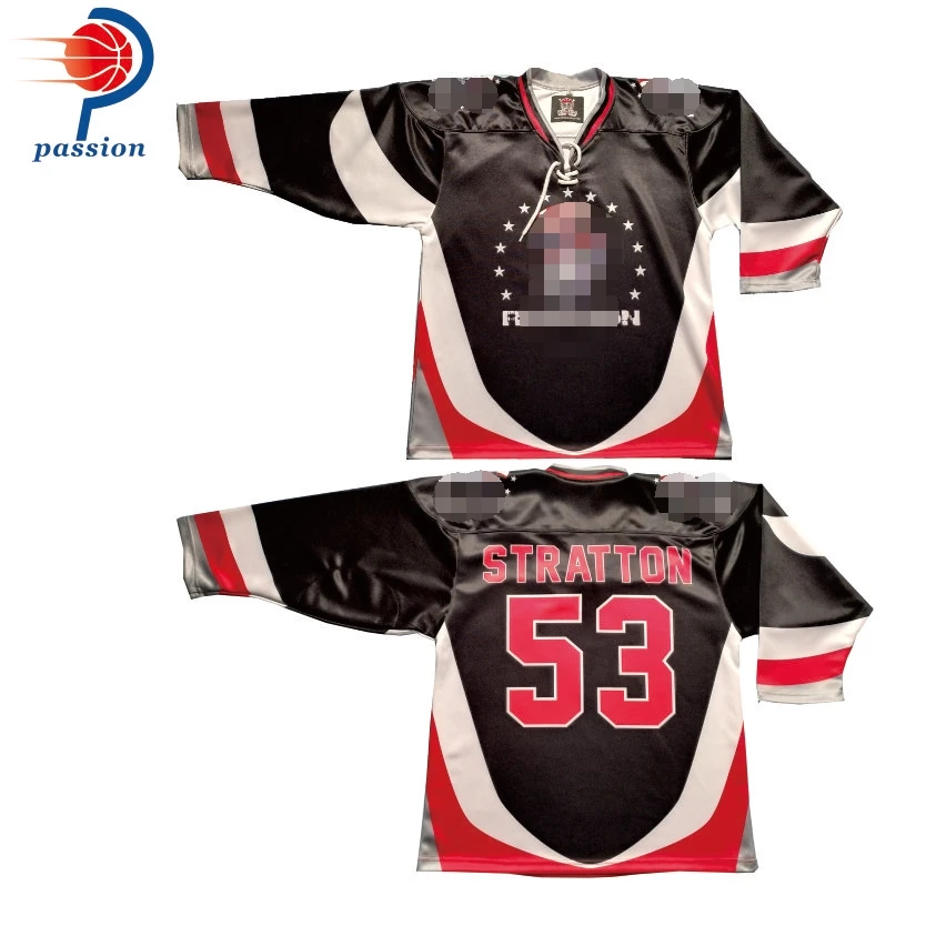 Пользовательские команды Логотип хоккейный Джерси любой стиль профессиональный пользовательский черный и красный хоккейная рубашка