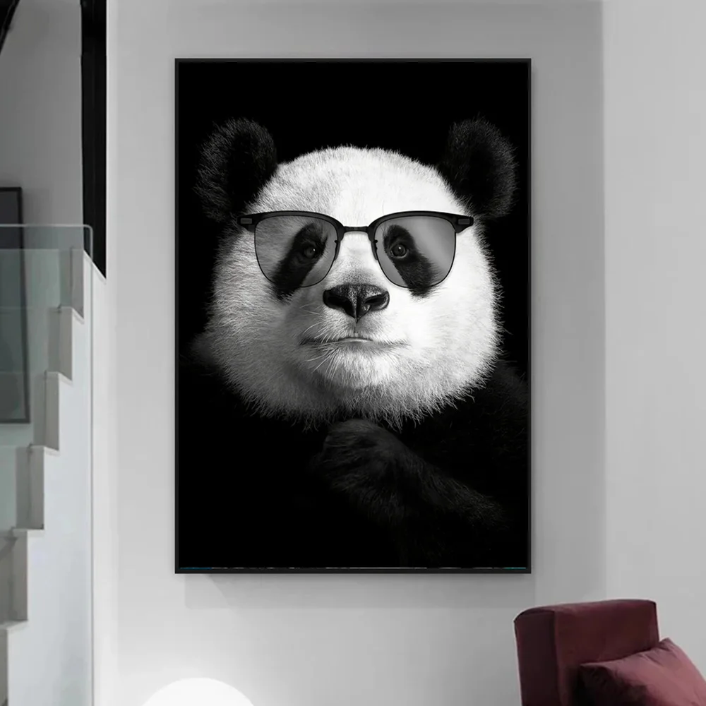 

Black And White Panda Canvas Painting Posters And Prints Lovely Animal With Sunglasses Pictures For Room Wall Art Home Decor