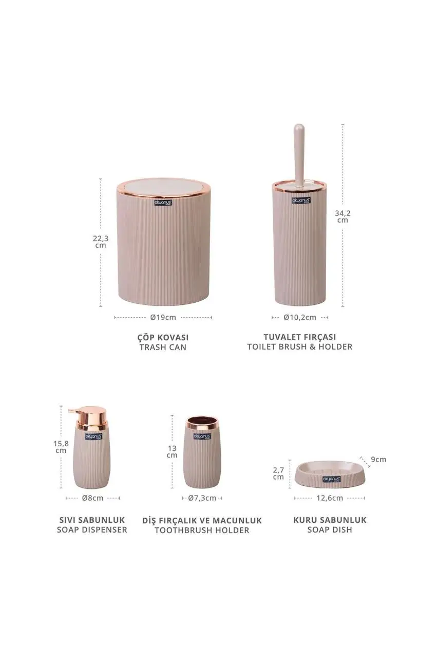 oceanland rose series striped round 5 piece bathroom set toilet brush dustbin dispenser hard plastic free global shipping