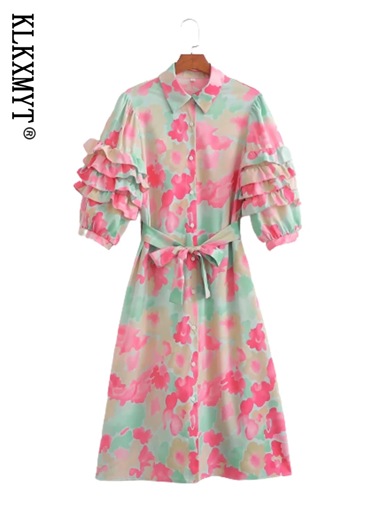

Klkxmyt Women's Dress New Fashion Print Elegant Dresses For Women 2022 Summer Short Sleeve Lacing Female Party Dresses