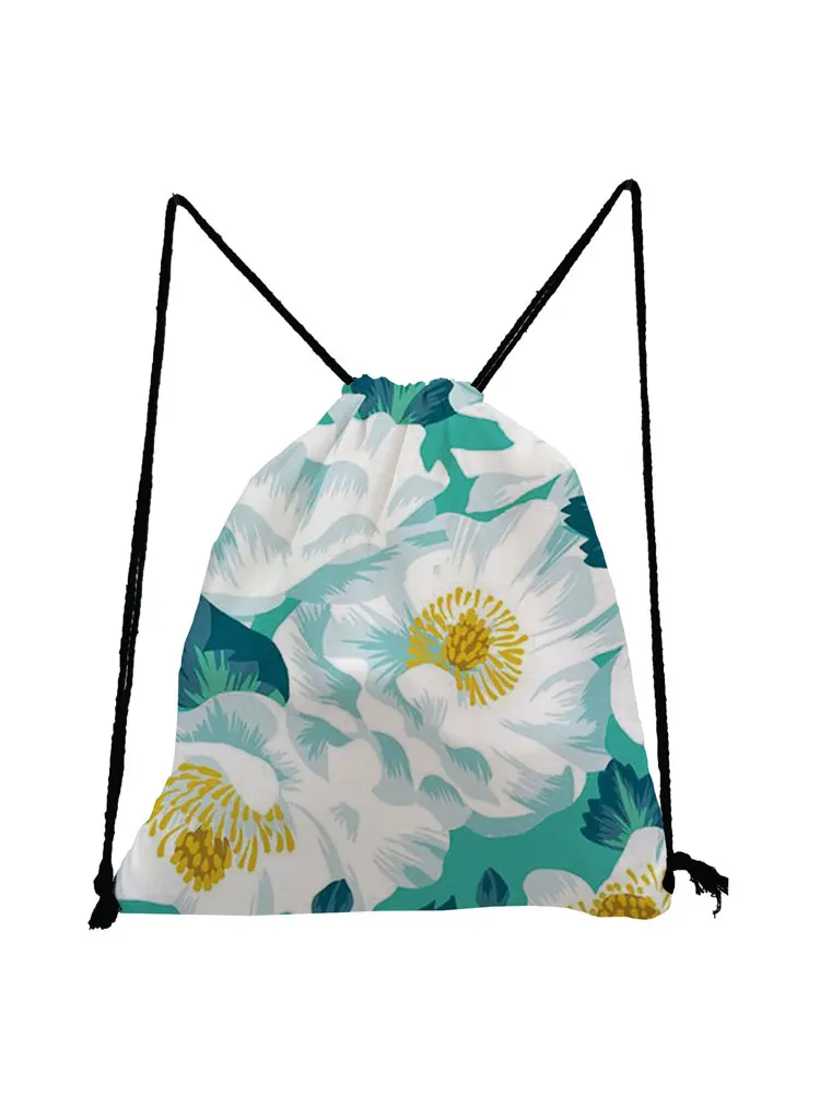 

Refreshing Casual Backpack Floral Printed Drawstring Bag Unisex Portable Storage Bag High Capacity Shoe Bag to School Travel Bag