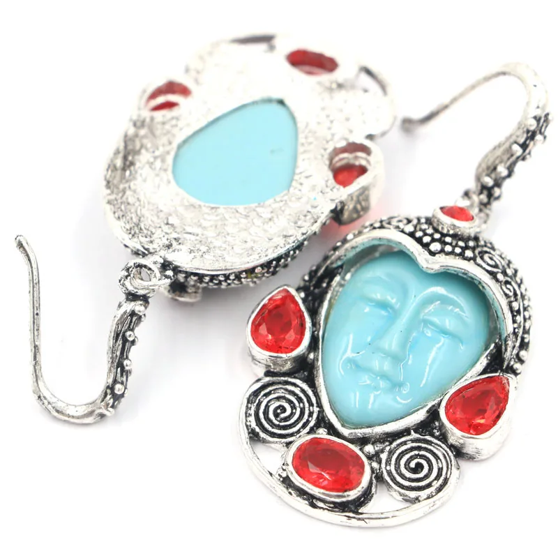 55x27 мм длинные большие особенные синие бирюзовые женские серебряные серьги с