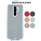 Чехол накладка с блестками для Xiaomi Redmi Note 8 Pro силиконовый с пластиковой подложкой, нежное сияние