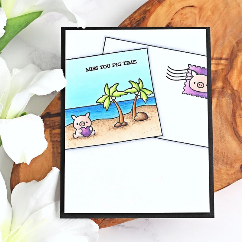 Прозрачный штамп с металлическими вырубными штампами животные Алфавит закат Кот