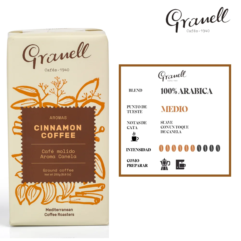 Cafes-1940 Granell - Pack tasting scents | Ground coffee-coffee with a touch of vanilla cinnamon Chocolate or hazelnut 1000g Продукты