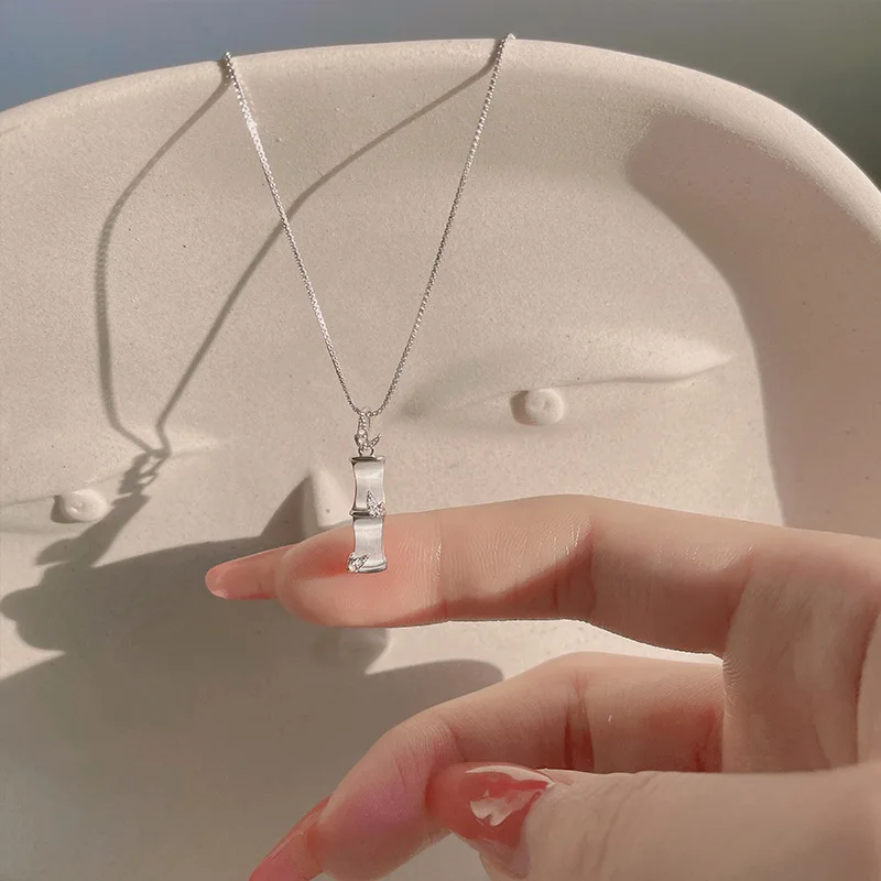 

Vintage Zircon Bamboo Necklaces For Women Stainless Steel Gold Plated Leaf Chain Choker Collar Necklace Wedding Jewelry Gift