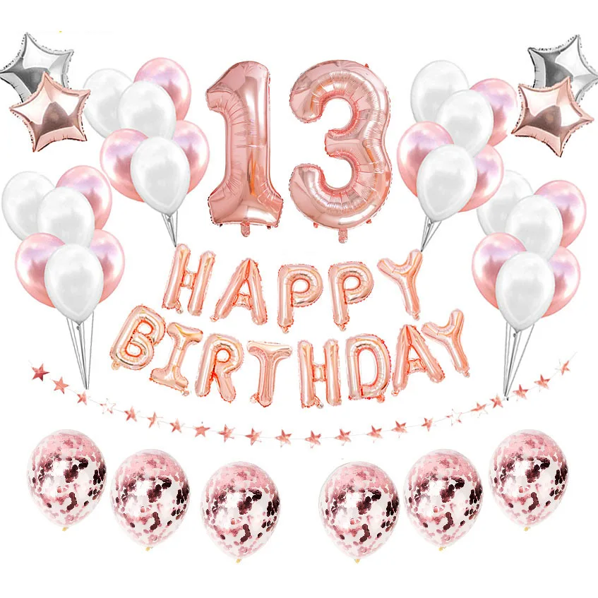 38 шт. золотистый и черный воздушные шары 13th Happy День рождения украшения 13 лет