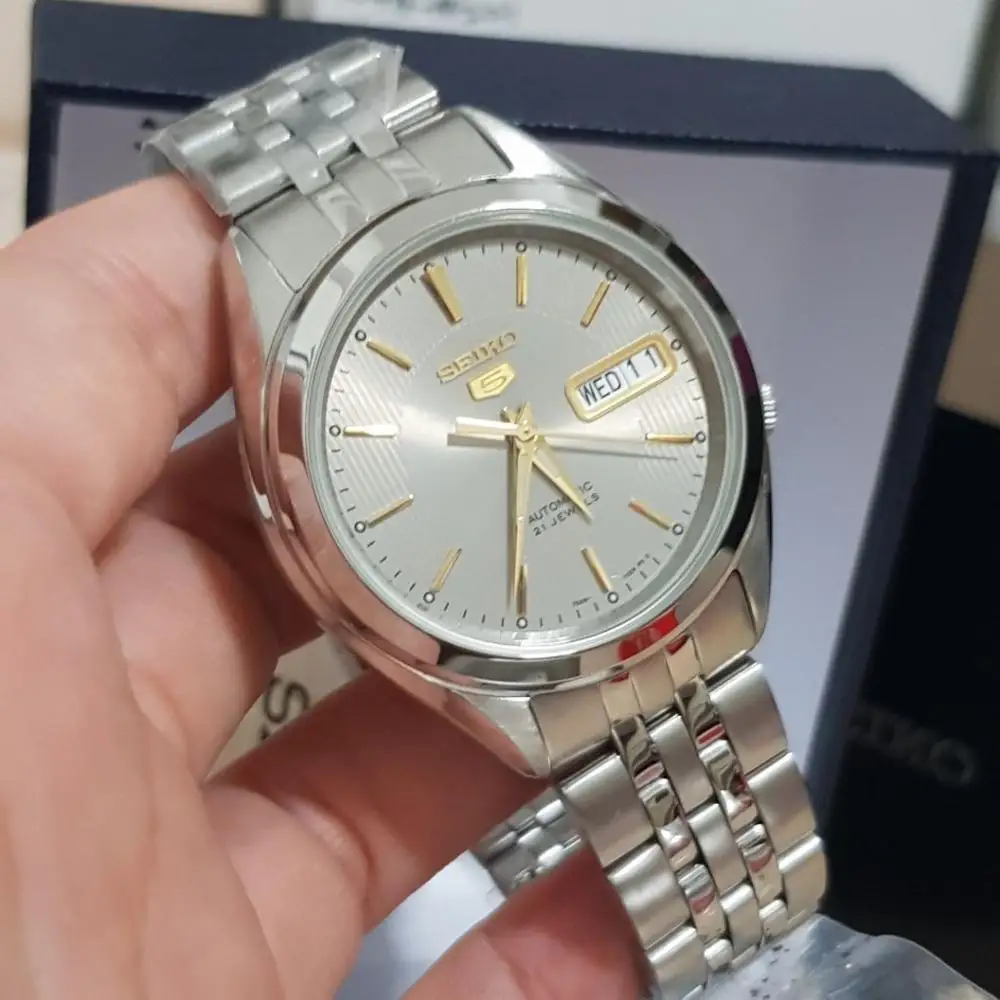 Мужские автоматические часы Seiko 5 SNKL19K1 серый циферблат стальной ремешок мужские