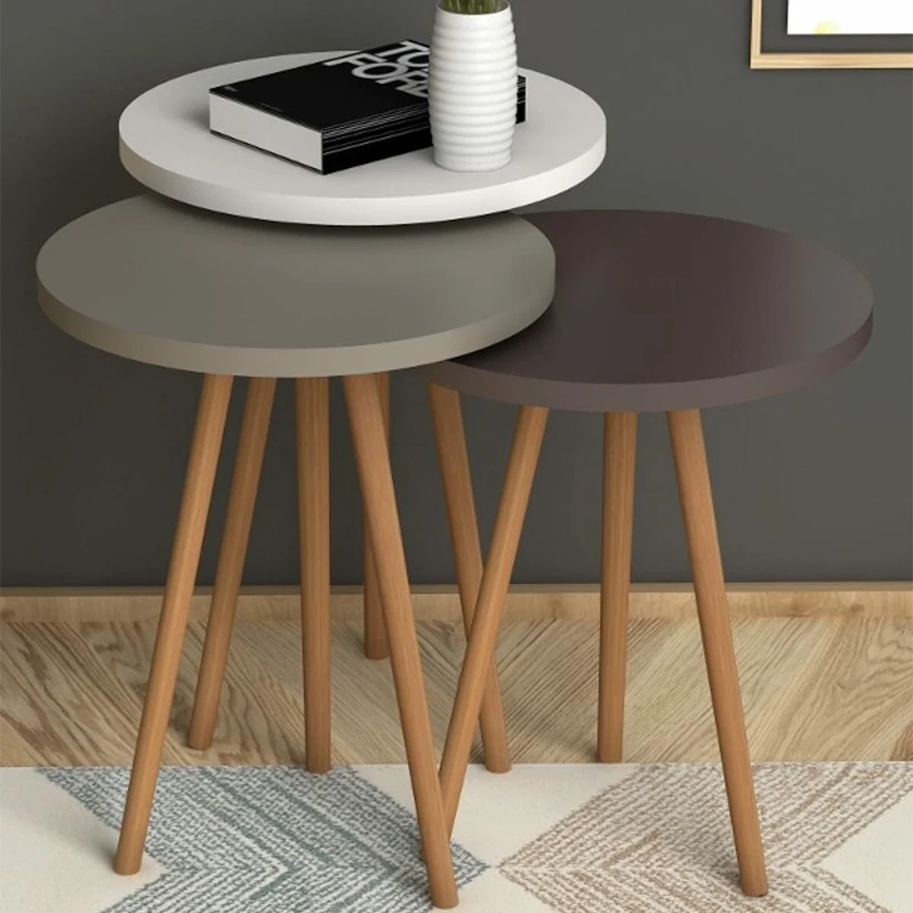 

Coffee Table 3 Pieces Side Table Tea Coffee Service Table Round Living Room, Coffee Table with Quality and Useful Wood Legs