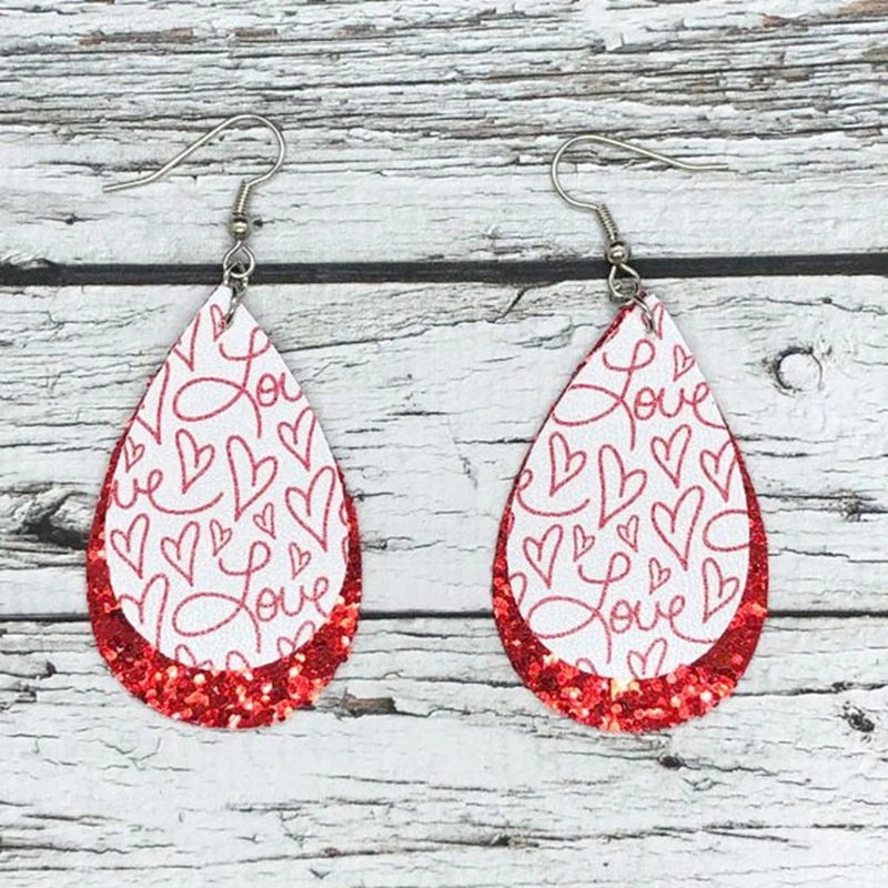 

Love Red Valentines Day Earrings Faux Leather Fashion Earrings Gift For Her