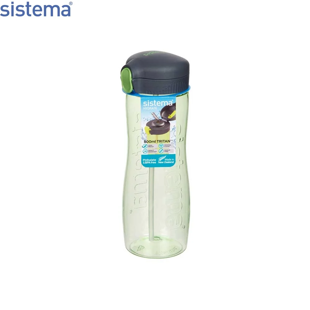 Бутылка для воды из тритана Sistema &quotHydrate&quot с трубочкой 800мл зеленая 630|Бутылки