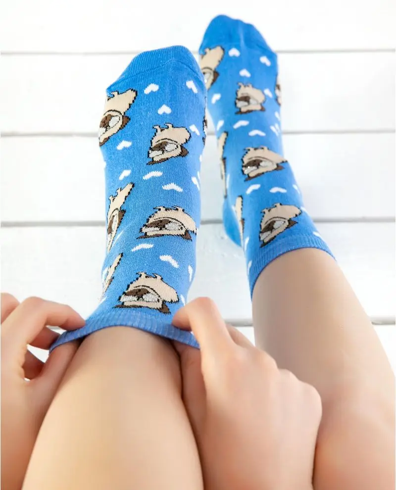 Серебристые очки носки с Мопсом белое сердце | Женская одежда