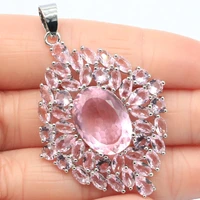 55x36mm delicate fine cut big jewelry set created pink kunzite for women bride wedding silver earrings pendant eye catching