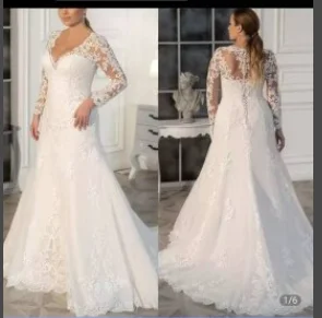 

Женское свадебное платье с юбкой годе, белое кружевное платье с V-образным вырезом и прозрачной спинкой, с рукавами, 2022