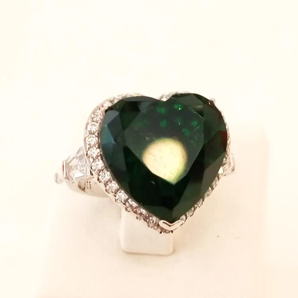 

925 Sterling Silver Ring For Woman Luxury Jewellery Green Stone Heart Adjustable Ring Stylish Vintage Female Made in Turkey