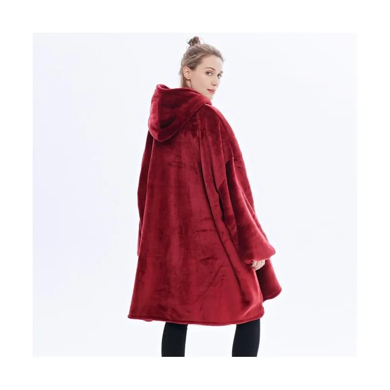 Зимнее плотное удобное одеяло с рукавами толстовка однотонное теплое капюшоном