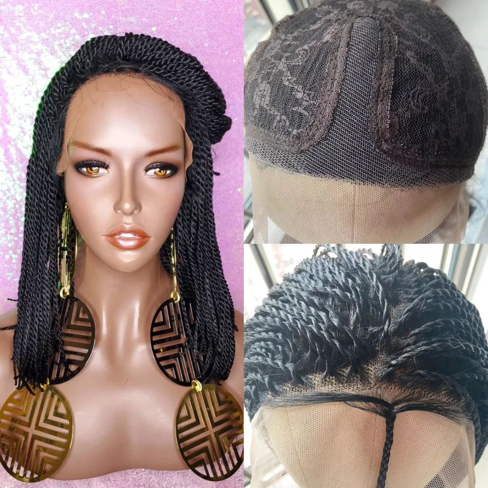 Bob Braided Wigs  Lace Front Handmade Micro Braided Straight Synthetic Hair Small 2X Long Braiding Hair Wigs with Baby Hair