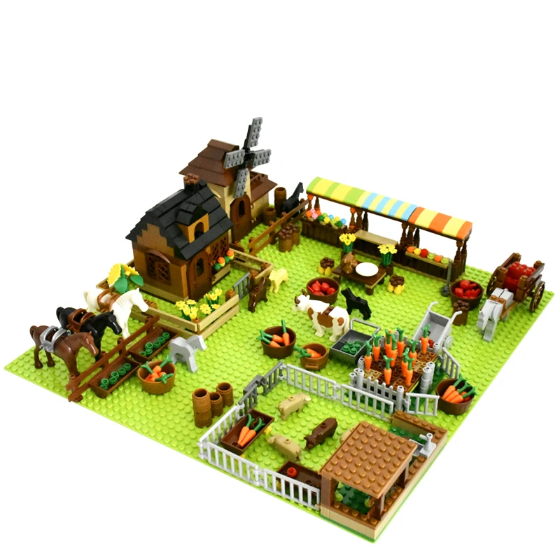 Kit de construcción de molino de viento de granja feliz para niños, juego de bloques de apilamiento de animales, juguetes educativos, amigos