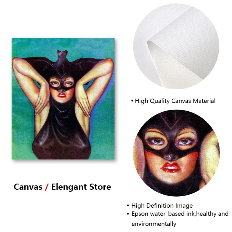 Необычная Девушка Летучая мышь винтажная иллюстрация Холст плакат костюм