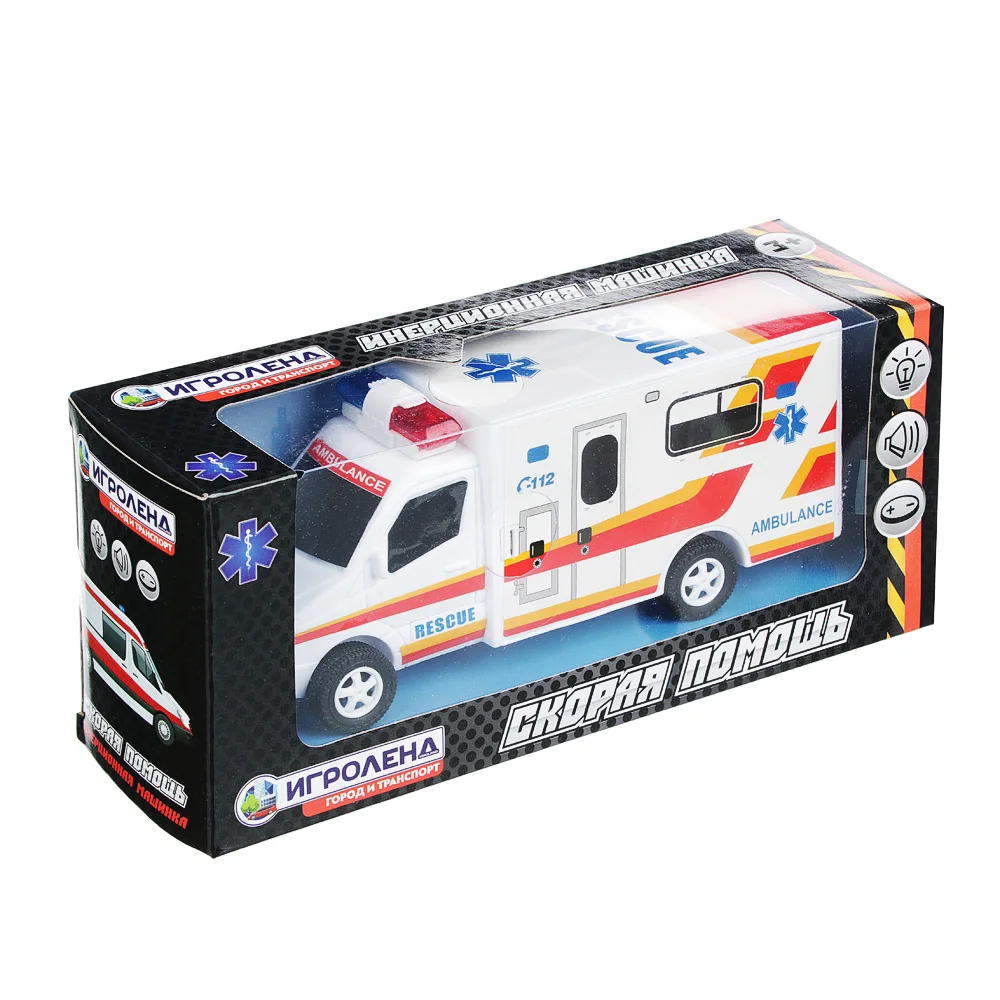 МАШИНА СКОРАЯ ПОМОЩЬ СО СВЕТОВЫМИ И ЗВУКОВЫМИ ЭФФЕКТАМИ ПЛАСТИК 22Х10Х7СМ |Другие