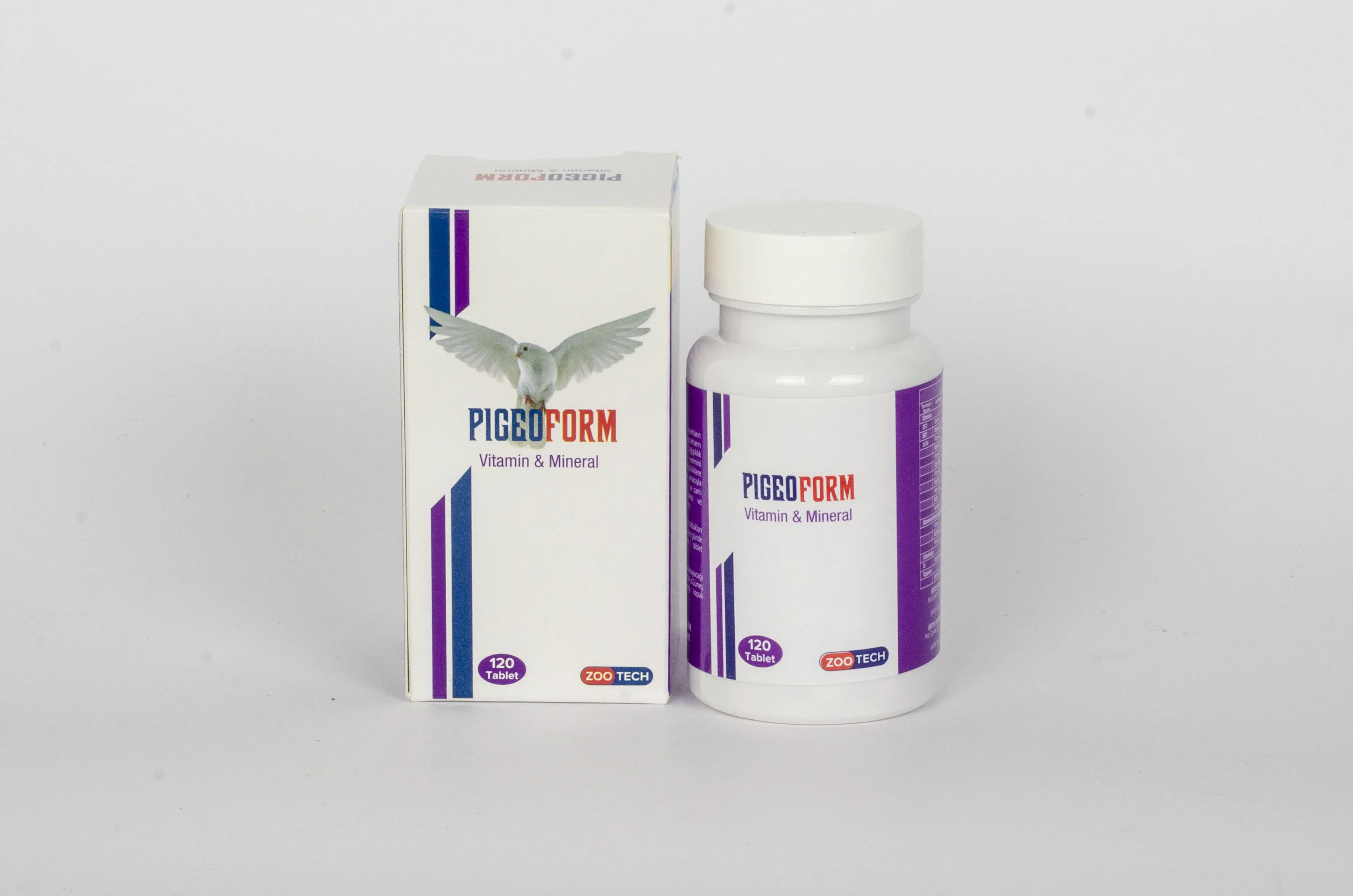 PigeoForm Zootech Vitamin Mineral 120 Tablet for Pigeons and Poultry Feather Formation in 1 Box Kitten Growth Hoof and Beak Hard
