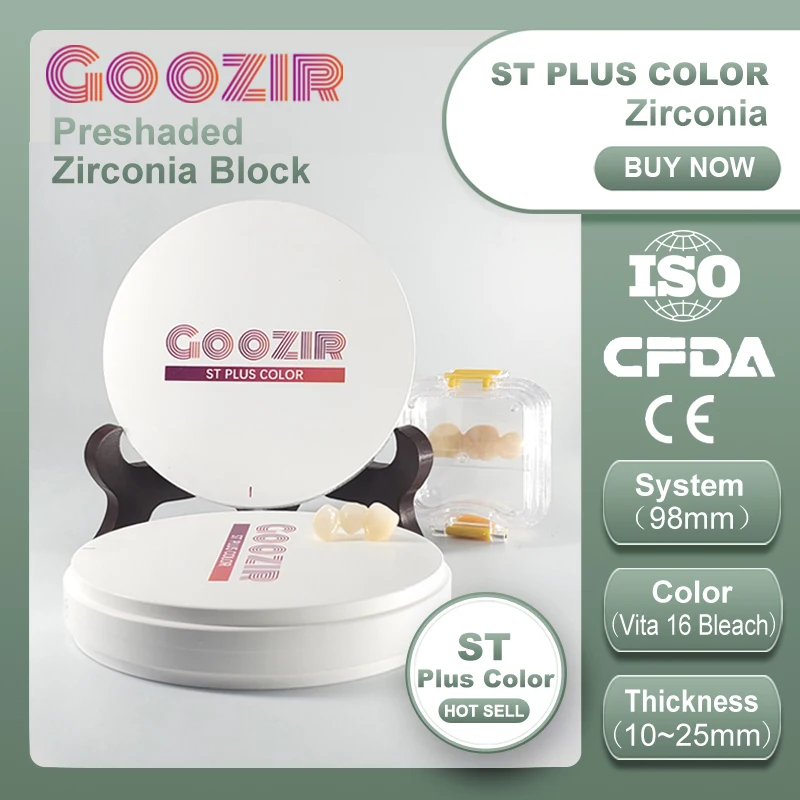 Hot sales Dental Materials Super Translucent ST PLUS Color Zirconia Block CAD CAM system Block 98mm 95mm for Dental Lab
