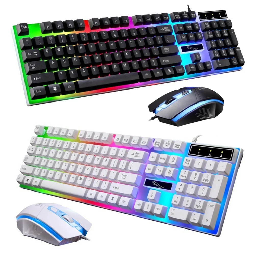 Комплект клавиатура и мышь проводные игровые для компьютера с подсветкой RGB