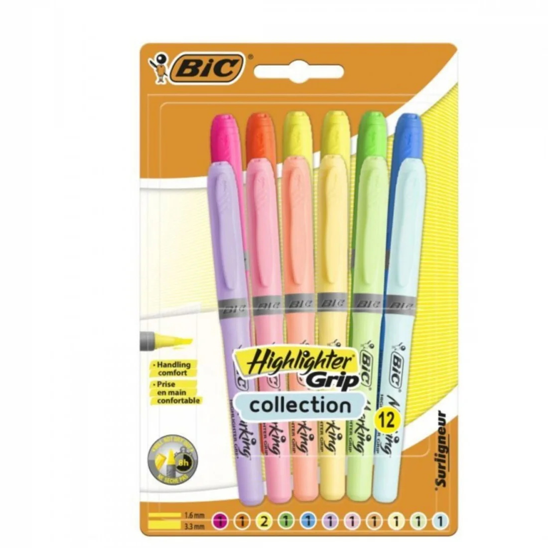 Grip Collection, Assorted Colors(6 Fluorescent & 6 Pastel), 
