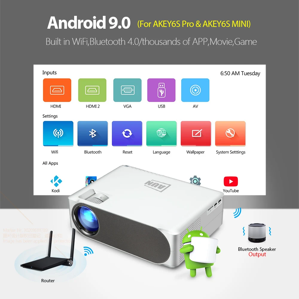 AKEY6 Pro MINI AUN LED Projector 300 inch Theater Android WIFI 4K Video Full HD 1080P Beamer for Home Cinema Phone PS | Электроника