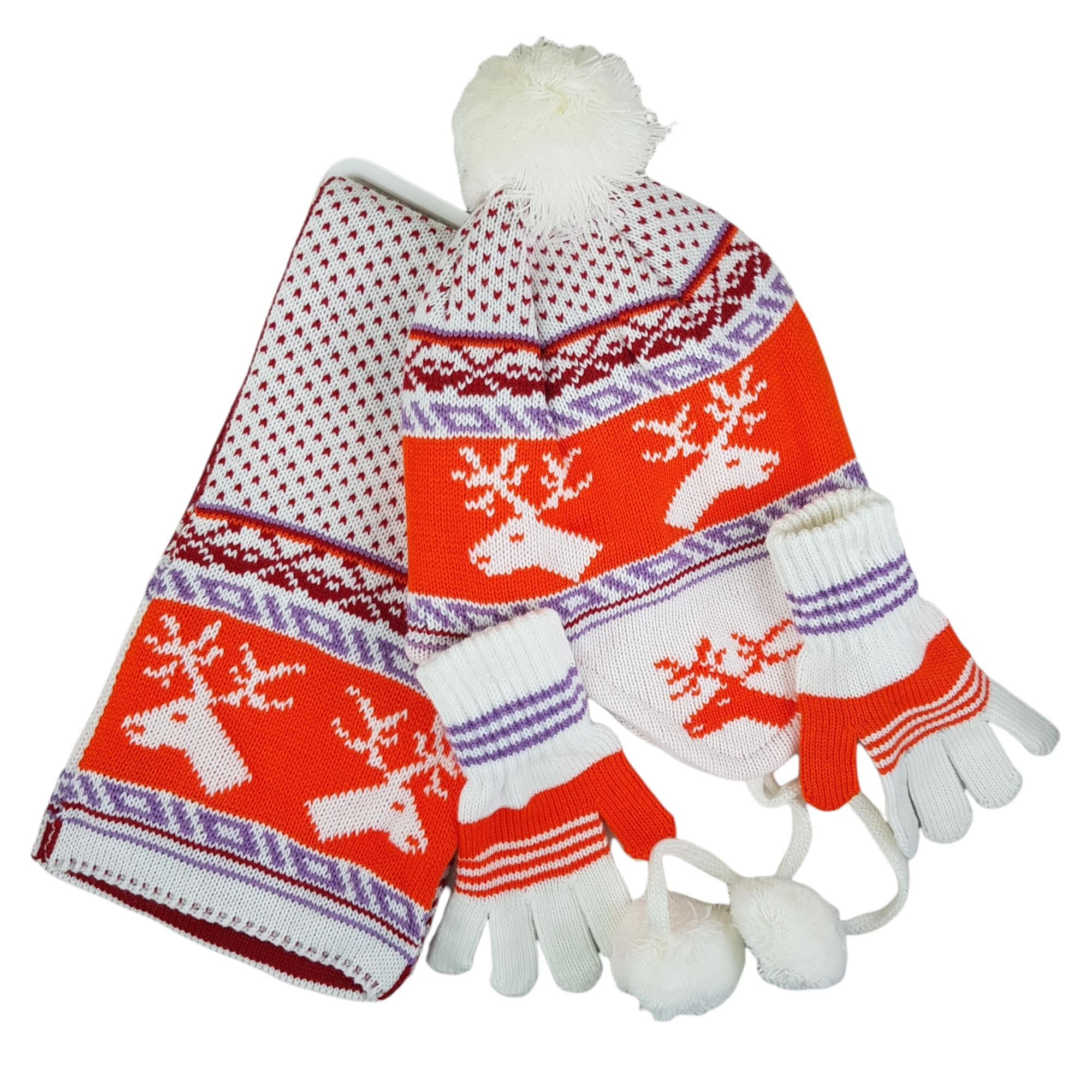 

Kids Beanie Scarf Gloves Set Knitted 3-6 years Boys Girls Funny Winter Pattern Autumn Warm Berets Hat Fleece Lined Inside