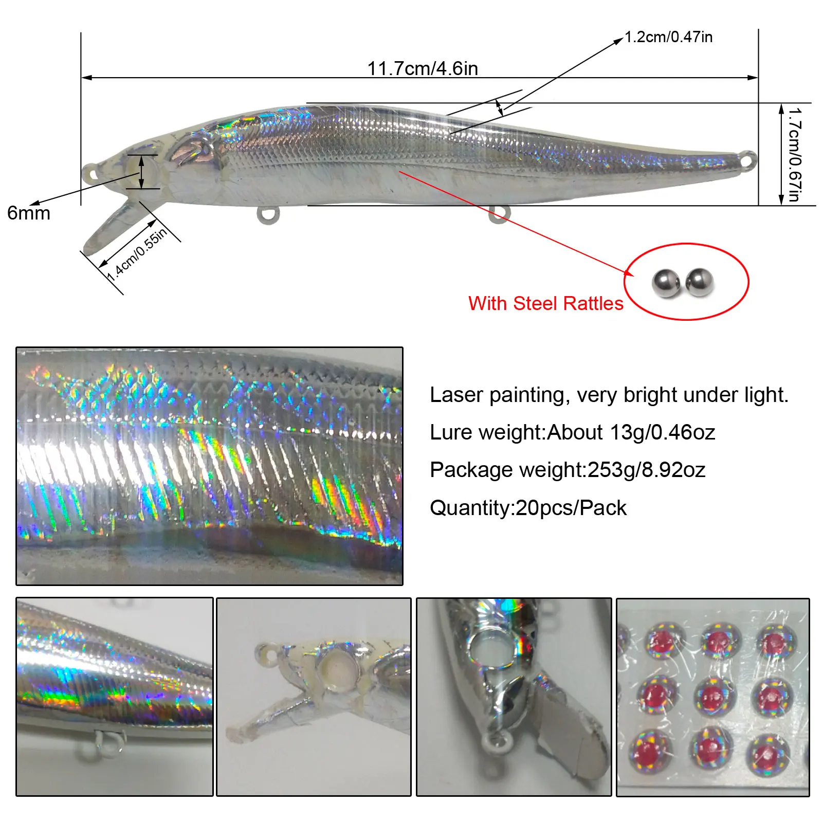 Iscas de Pesca Duro com o Sistema de Transferência de Peso 11cm 13g Versão Holográfica Jerkbaits Naufrágio Lento Minnow Crankbait 20 Pçs - Set ko 2 De Pesca Duro com o Sistema de Transferência De Peso