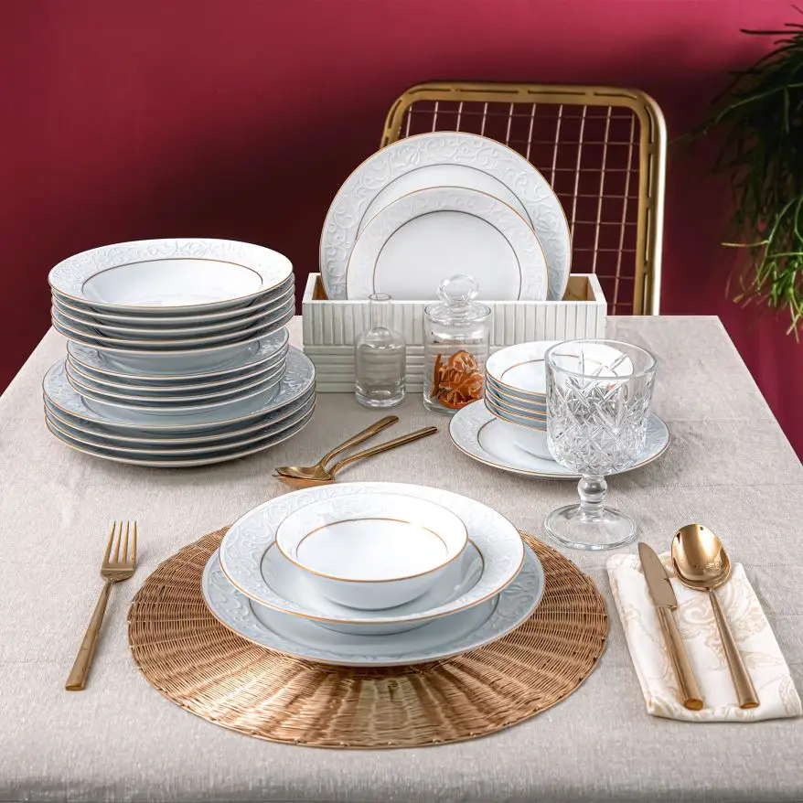 Набор из 24 предметов белого фарфора набор посуды с чашей обеденная тарелка