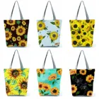 Эко-сумка для покупок с принтом подсолнуха, многоразовая вместительная Женская дорожная пляжная сумочка-тоут с цветочным принтом