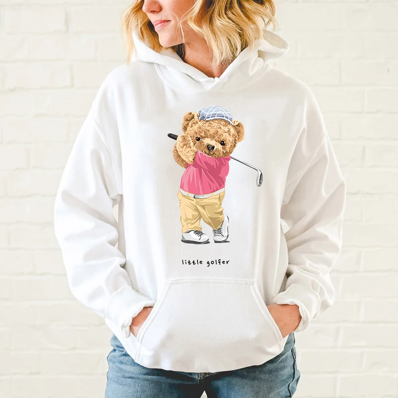Neutral Harajuku Style Sweatshirt Personality Cotton Golf Bear Print Casual Solid Color Hoodie Men and Women Jumper Warm S-5XL