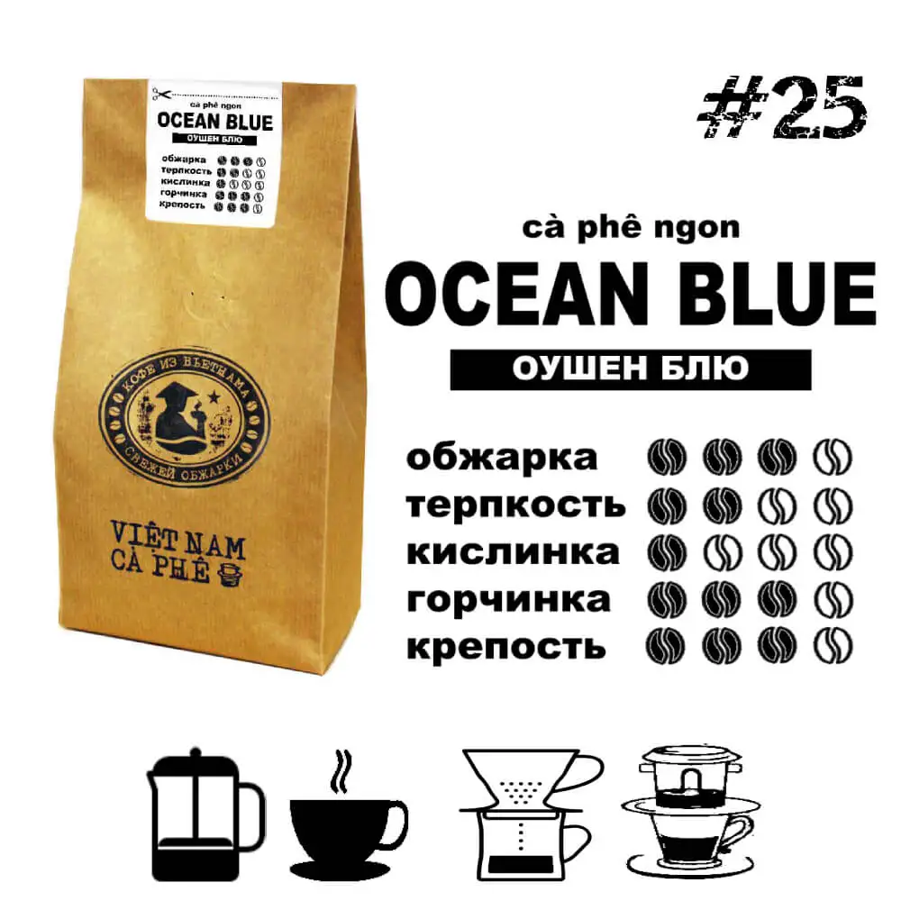 &quotOcean Blue" - Премиальный вьетнамский молотый кофе VIET NAM CA PHE 250 гр 500 1 кг арабика 100%