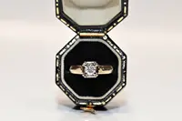 ANTIQUE ORIGINAL RUSSIAN 14K GOLD NATURAL DIAMOND DECORATED SOLITAIRE RING